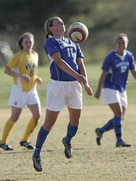 Kentucky soccer player hits ball off